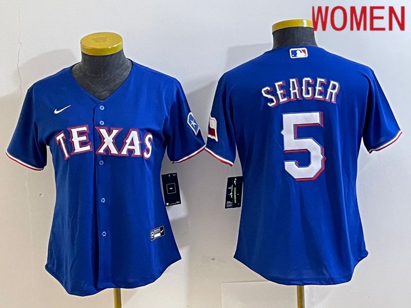 Women Texas Rangers 5 Seager Blue Game Nike 2023 MLB Jersey style 1